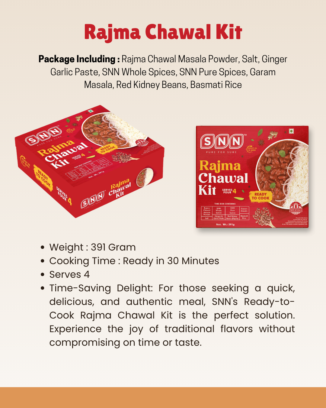 SNN Rajma chawal, Shahi Paneer chawal & Shahi veg Biryani Kits Combo
