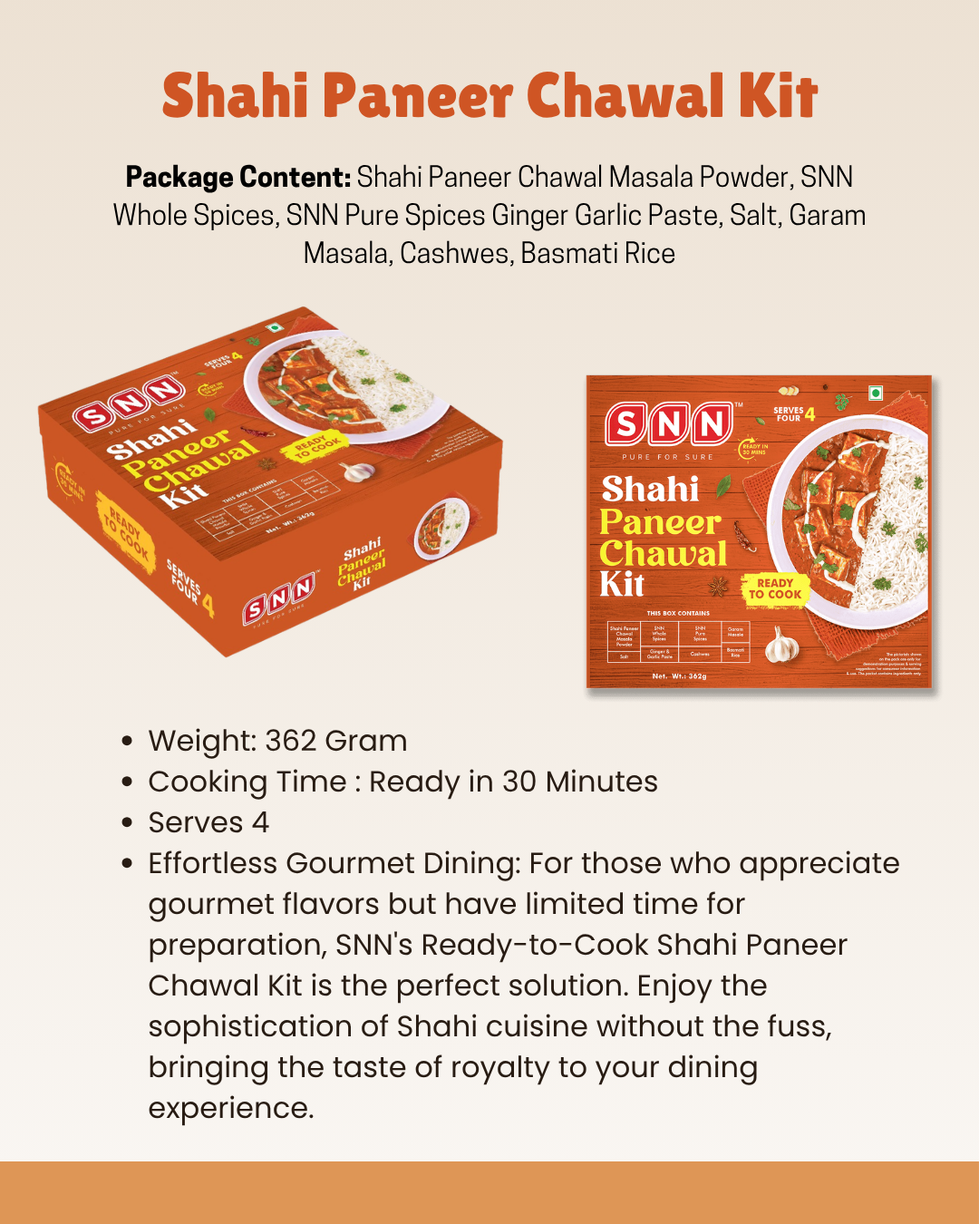 SNN Rajma chawal, Shahi Paneer chawal & Shahi veg Biryani Kits Combo