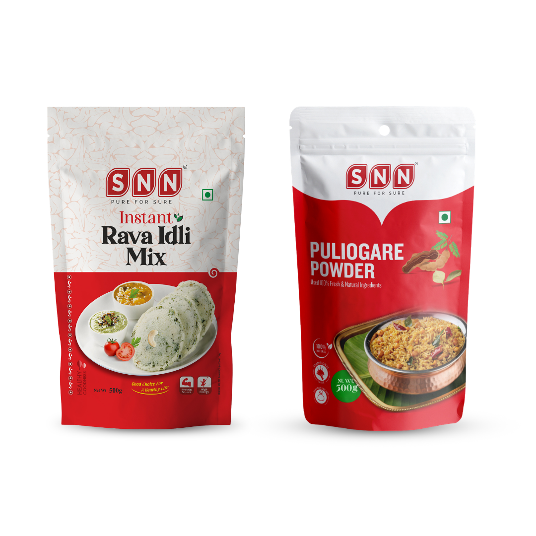 SNN Puliogare Powder & Rava Idli Mix Combo - 500g Each - SNN Foods
