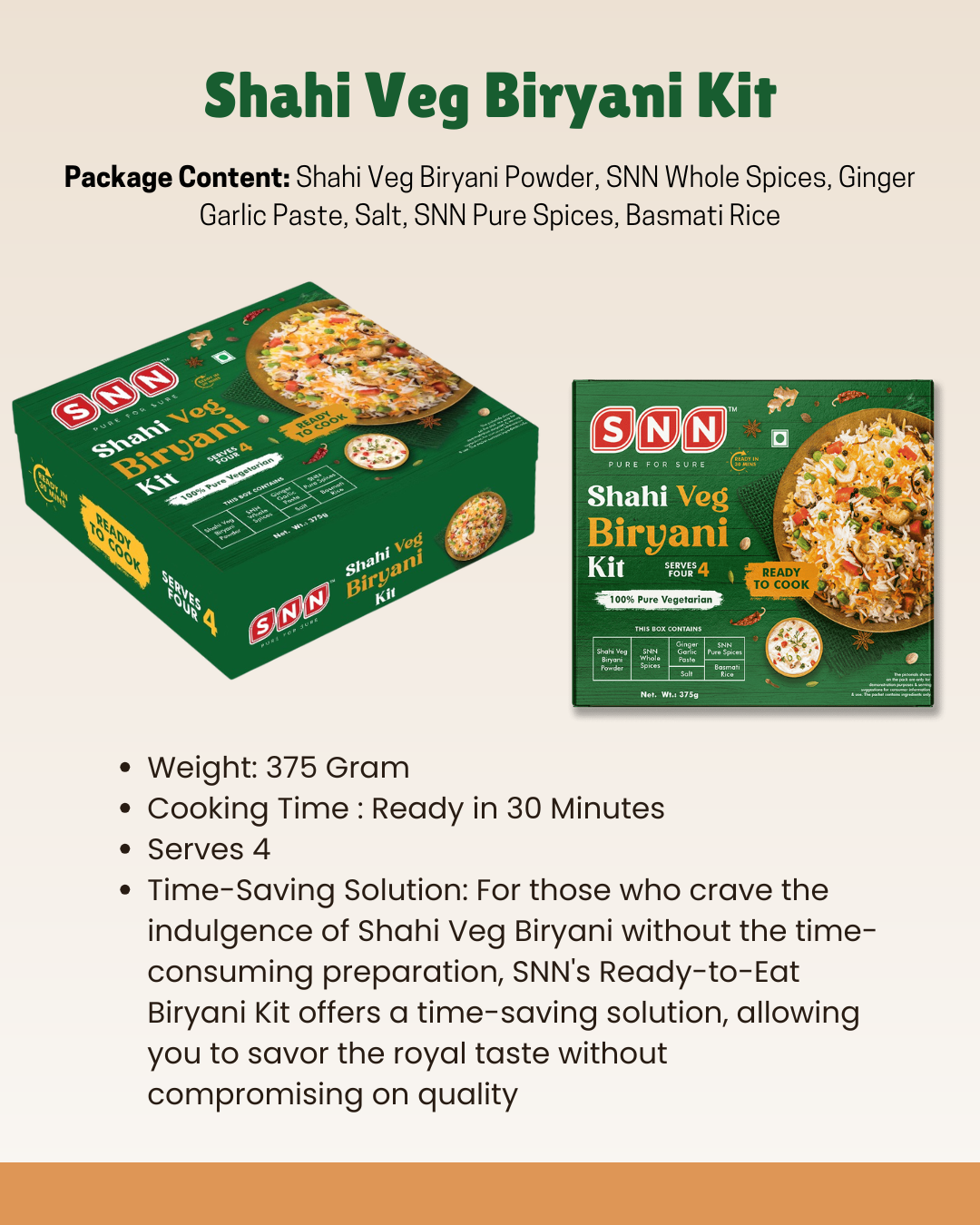 SNN Rajma chawal, Shahi Paneer chawal & Shahi veg Biryani Kits Combo
